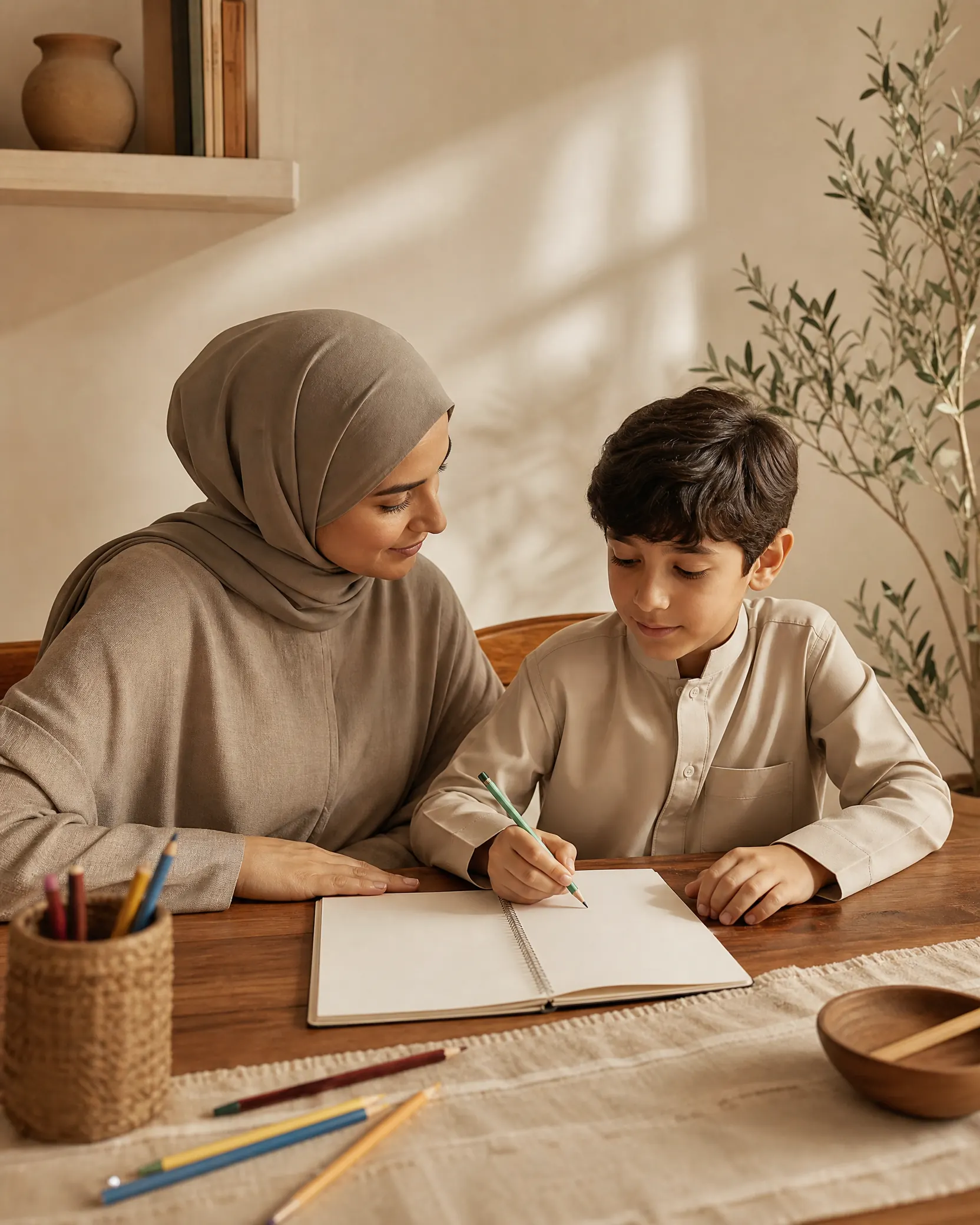 أم وطالب يخططان لأسبوع دراسي
